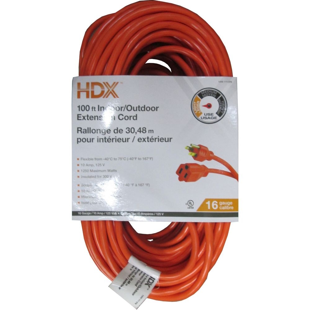 100 ft. 16 Gauge 10 Amps Indoor & Outdoor Light Duty Extension Cord, Orange