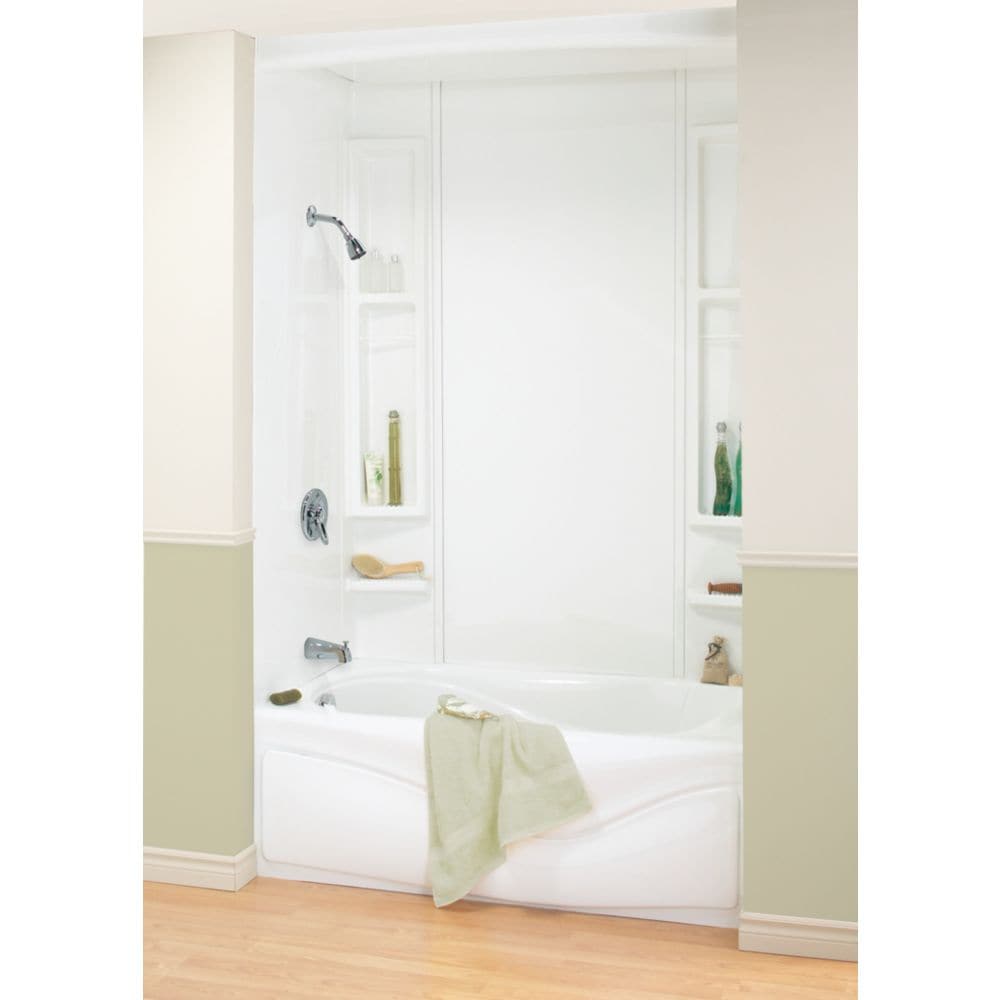 Alaska 61L x 33.5W x 80H-inch 5-Piece Polystyrene Alcove Shower Wall or Tub Surround Kit with Built-In Shelves (Cut-to-Fit, Glue-Up)