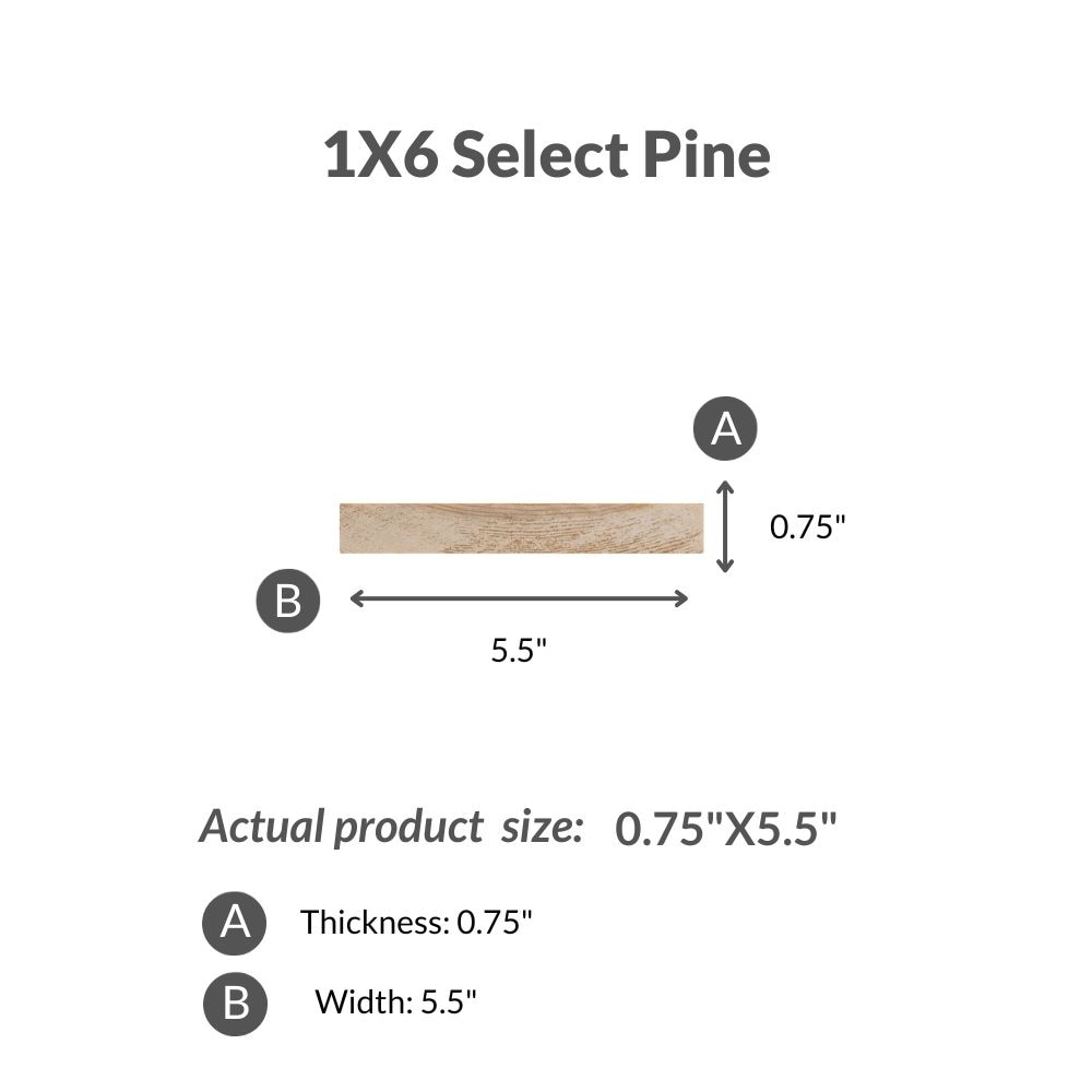 Planche de pin sélectionné/clair de 1 po x 6 po x 8 pi