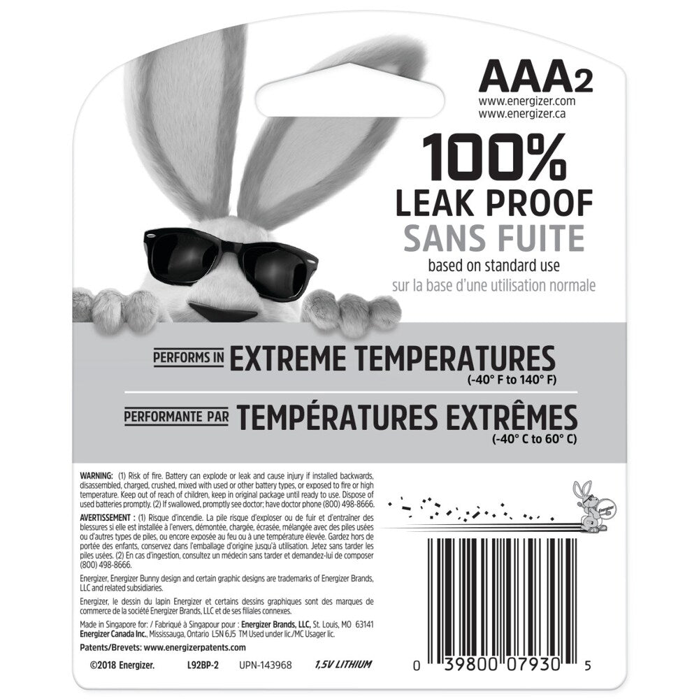 Piles AAA au lithium Energizer Ultimate (paquet de 2), piles au lithium triple A