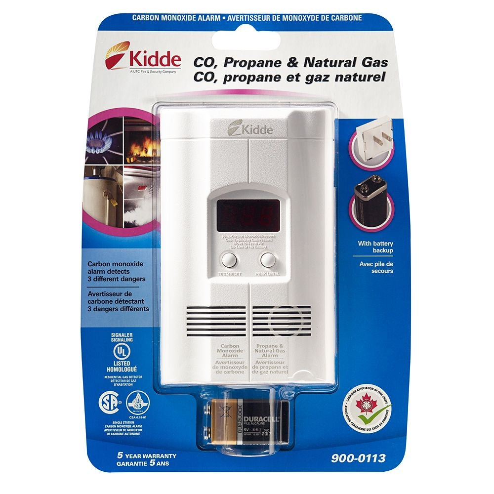 Détecteur de monoxyde de carbone, de propane et de gaz naturel à brancher avec affichage numérique