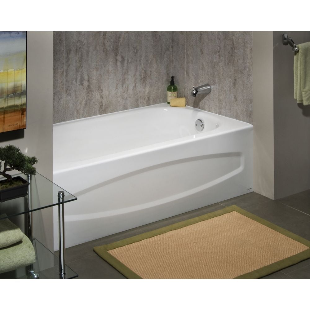 Cadet 5 ft. Alcove Rectangular Enamel Steel Bathtub with Right Hand Outlet in White