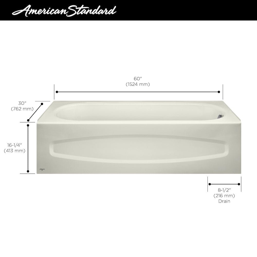 Baignoire rectangulaire en acier émaillé Cadet de 5 pi avec sortie à droite en blanc