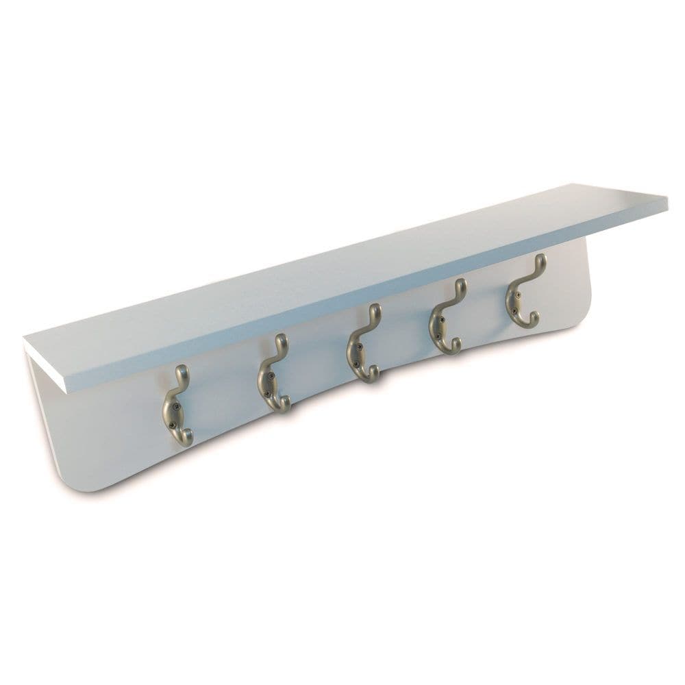 23 5/8-inch (601 mm) Utility Hook Rack with 5 Coat Hooks and Integrated Shelf, White and Matte Nickel Finish