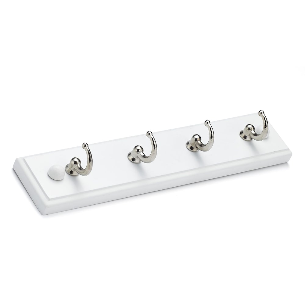 8 5/8-inch (219 mm) Utility Wood Key Rack with 4 Metal Hooks, White and Chrome Finish