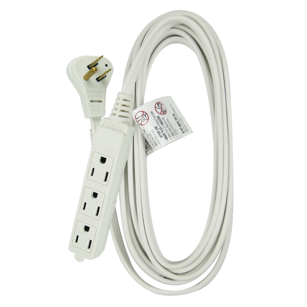 12 ft. 16 Gauge 13 Amps Indoor Light Duty 3-Prong Extension Cord for Tight Spaces, White