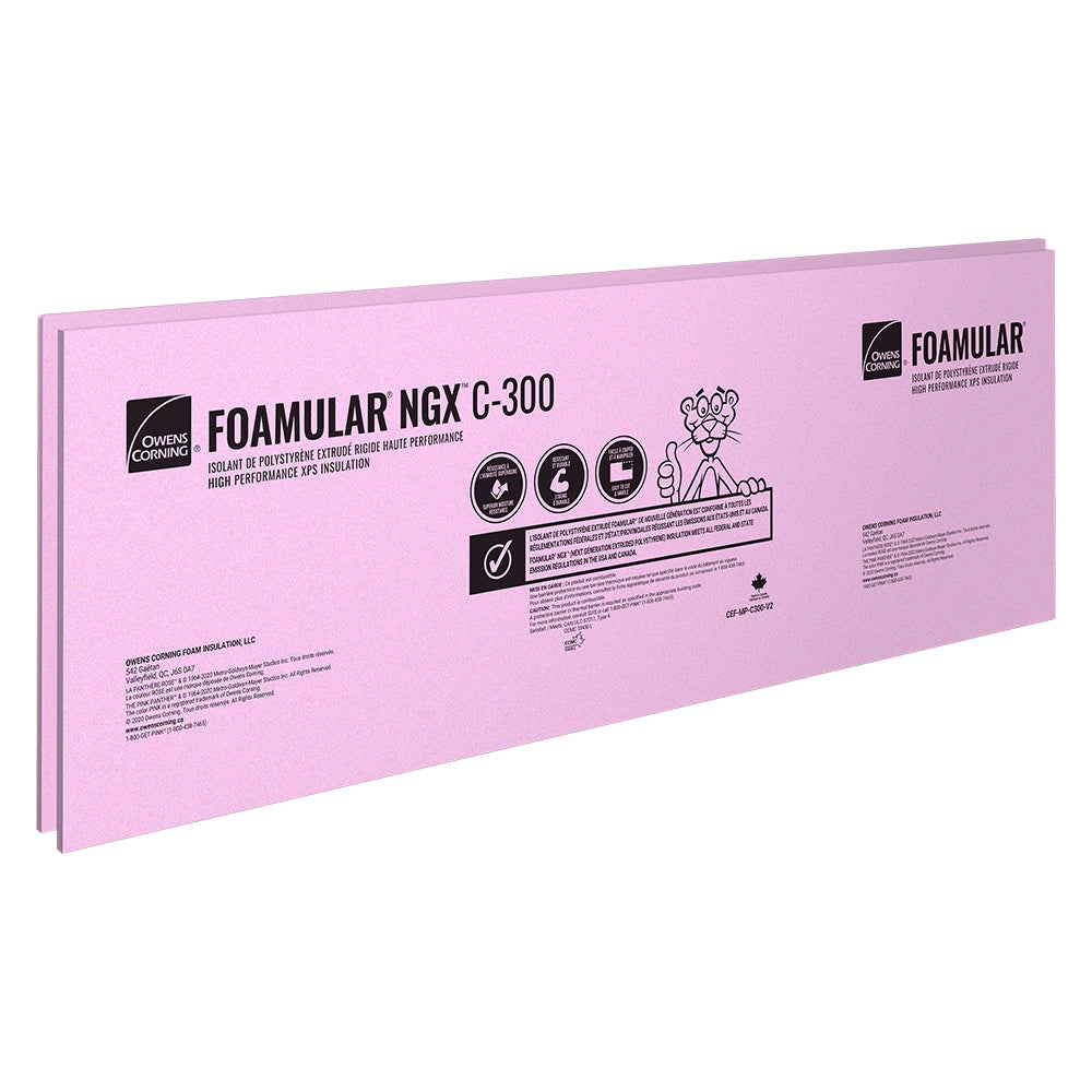Panneau isolant en mousse rigide FOAMULAR NGX C-300 XPS ; Bordure R-10 SL de 2 pouces x 24 pouces x 96 pouces