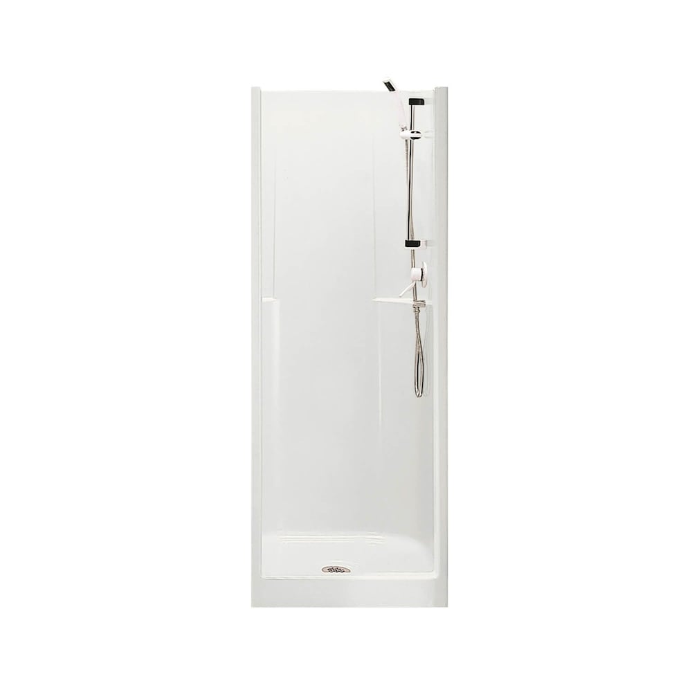Cabine de douche/kit monobloc AcrylX Biarritz 30 po L x 32 po l x 75 po H avec base à drain central, contour mural et étagères intégrées