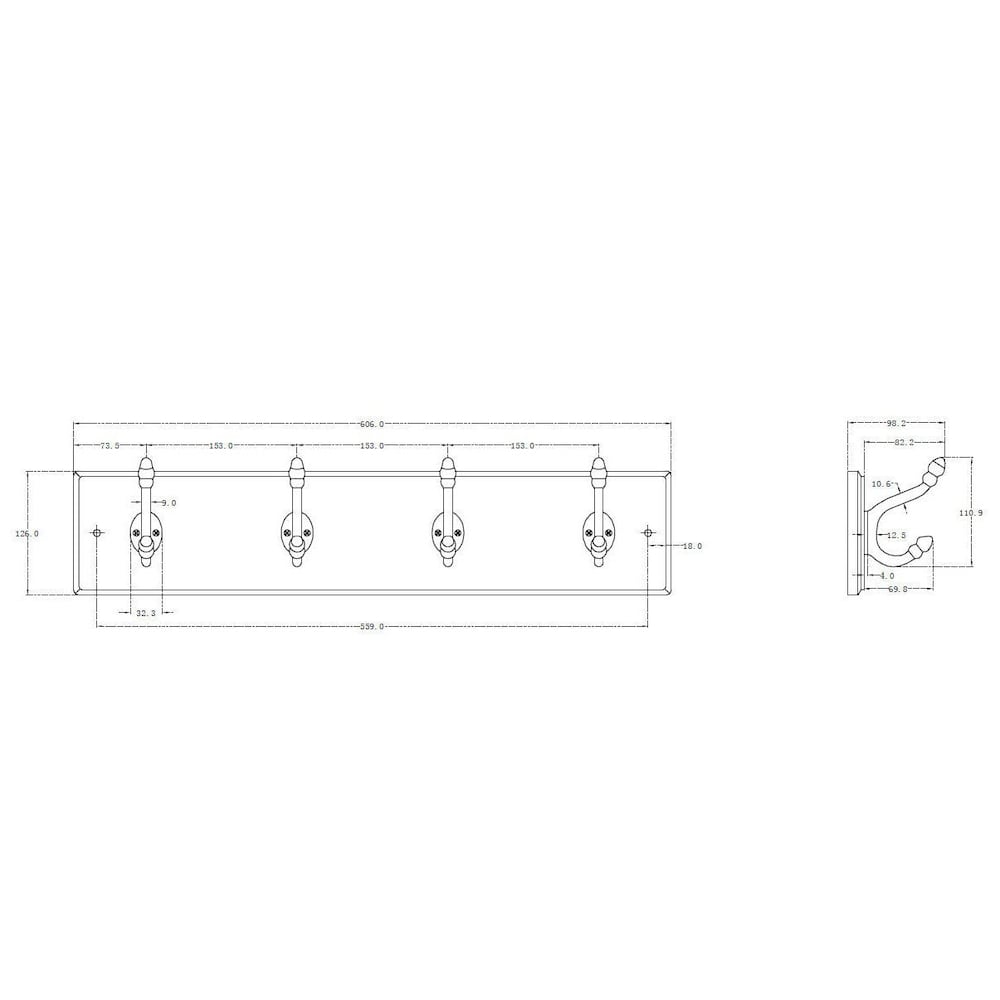 23 7/8-inch (606 mm) Classic Wood Hook Rack with 4 Metal Coat Hooks, Cherry and Matte Black Finish