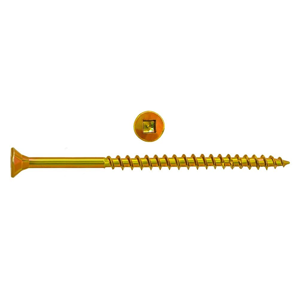 #8 x 3-inch Flat Head Square Drive Construction Screws in Yellow Zinc - 100pcs