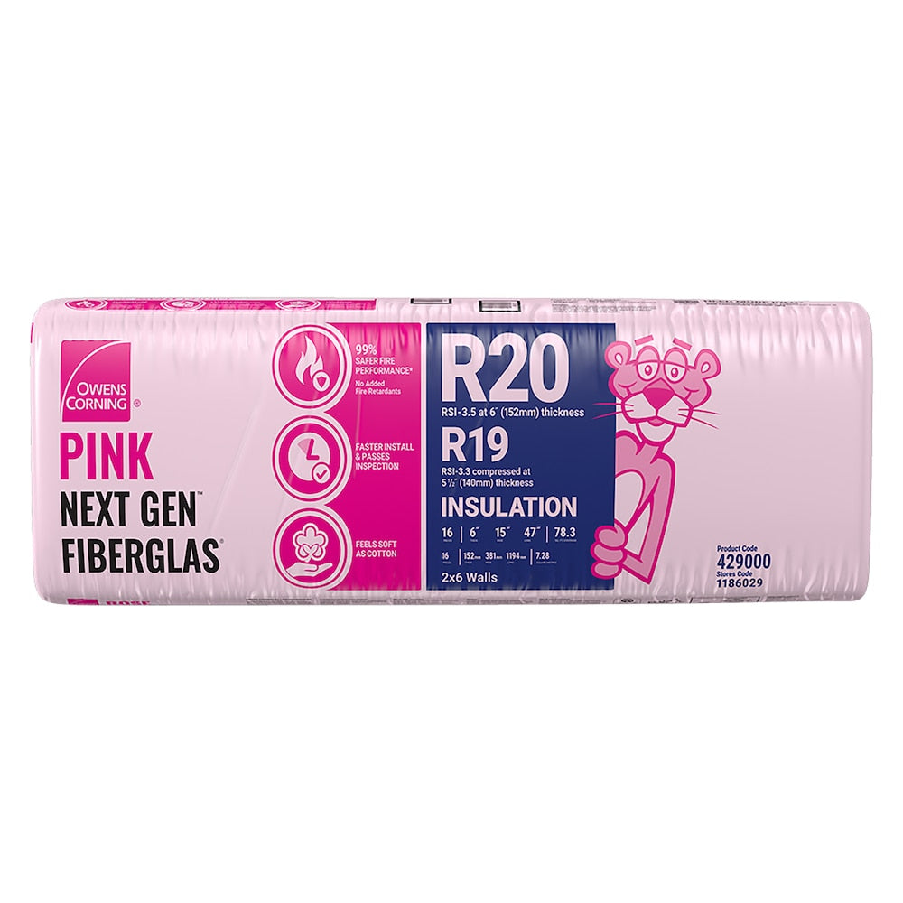 Isolant FIBERGLAS NEXT GEN R-20 ROSE 15 pouces x 47 pouces x 6 pouces (78,3 pi²)