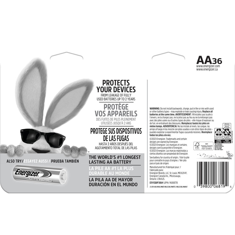 Piles Energizer MAX AA (paquet de 36), piles alcalines doubles A