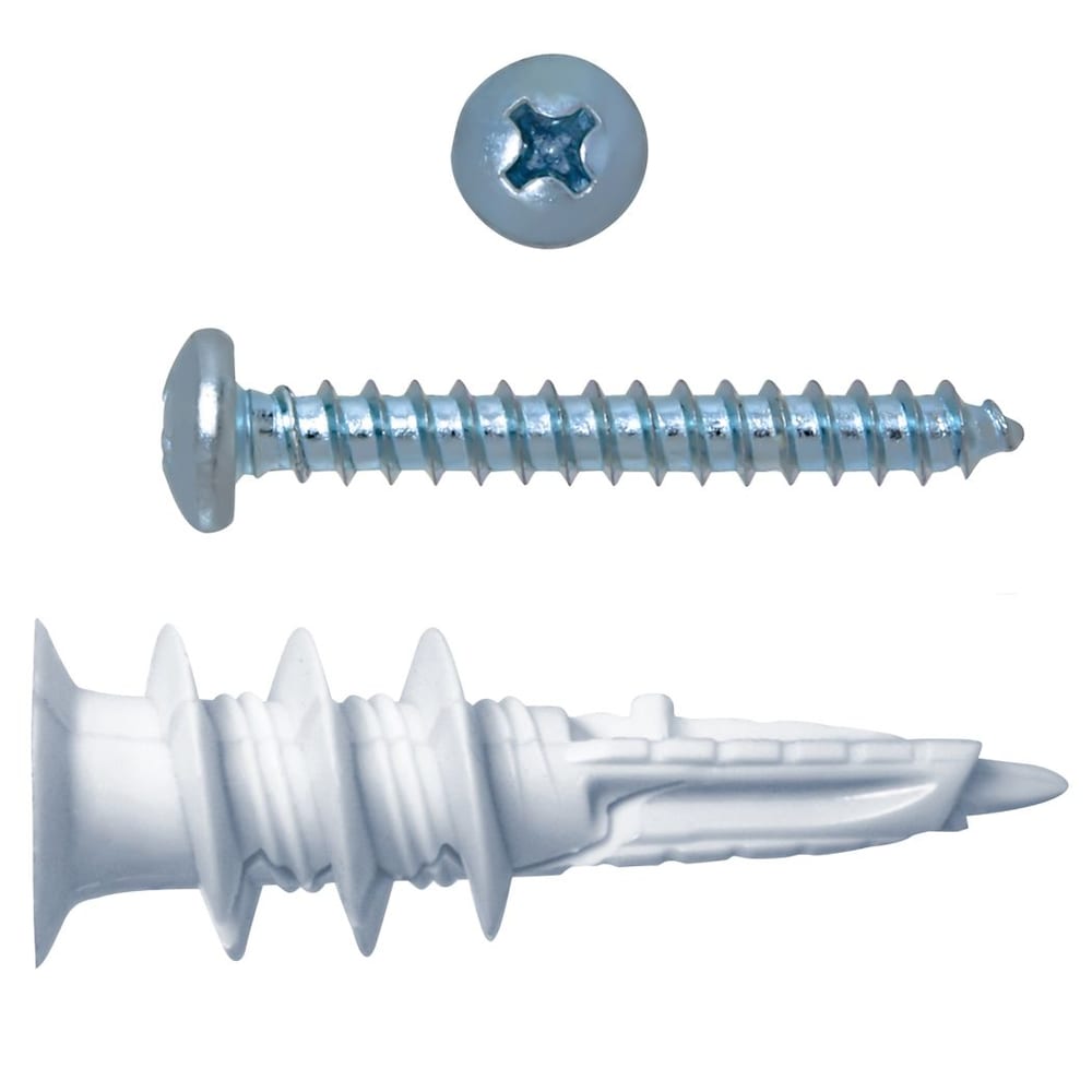 Twist N Lock #8 Self-Drilling Nylon Drywall Anchors with Screws, Heavy Duty, 100pcs