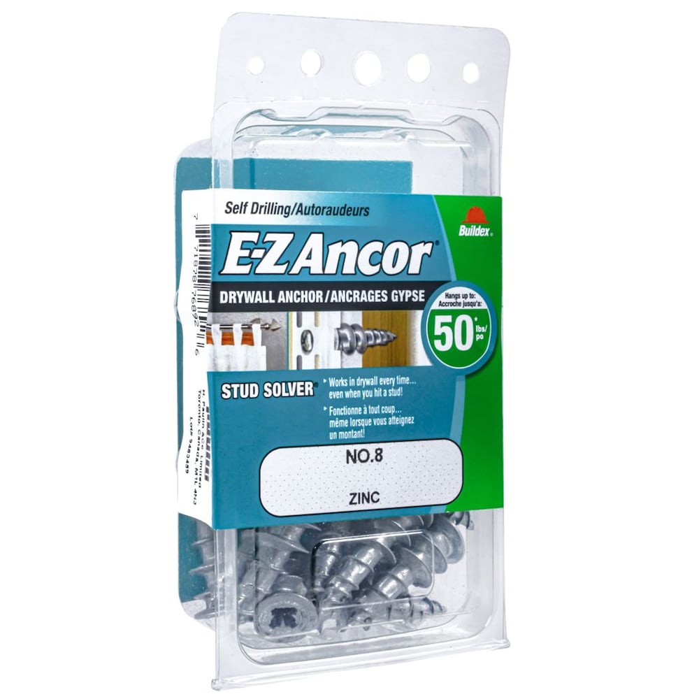 Stud Solver #8 Self-Drilling Zinc Drywall Anchors, Medium Duty - 20pcs