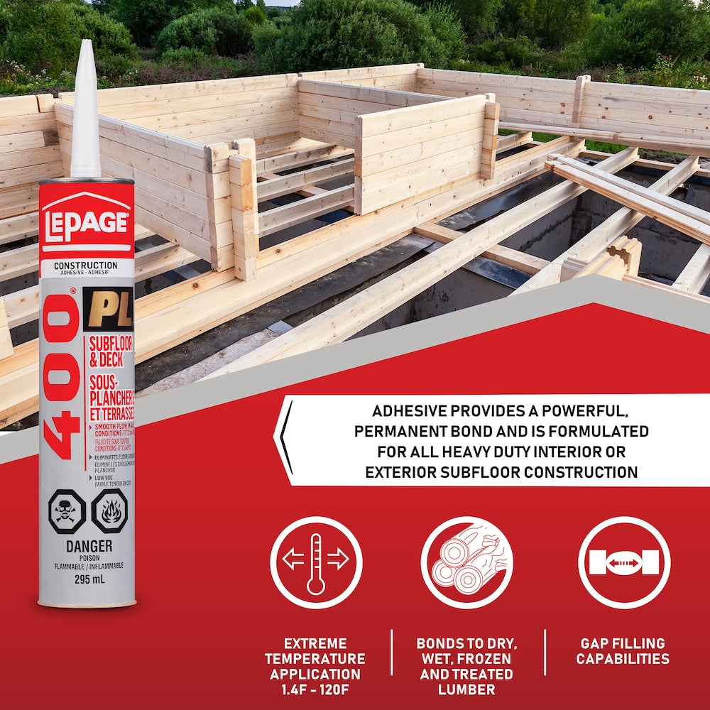 PL 400 Subfloor and Deck Adhesive, Interior/Exterior, 295 ml