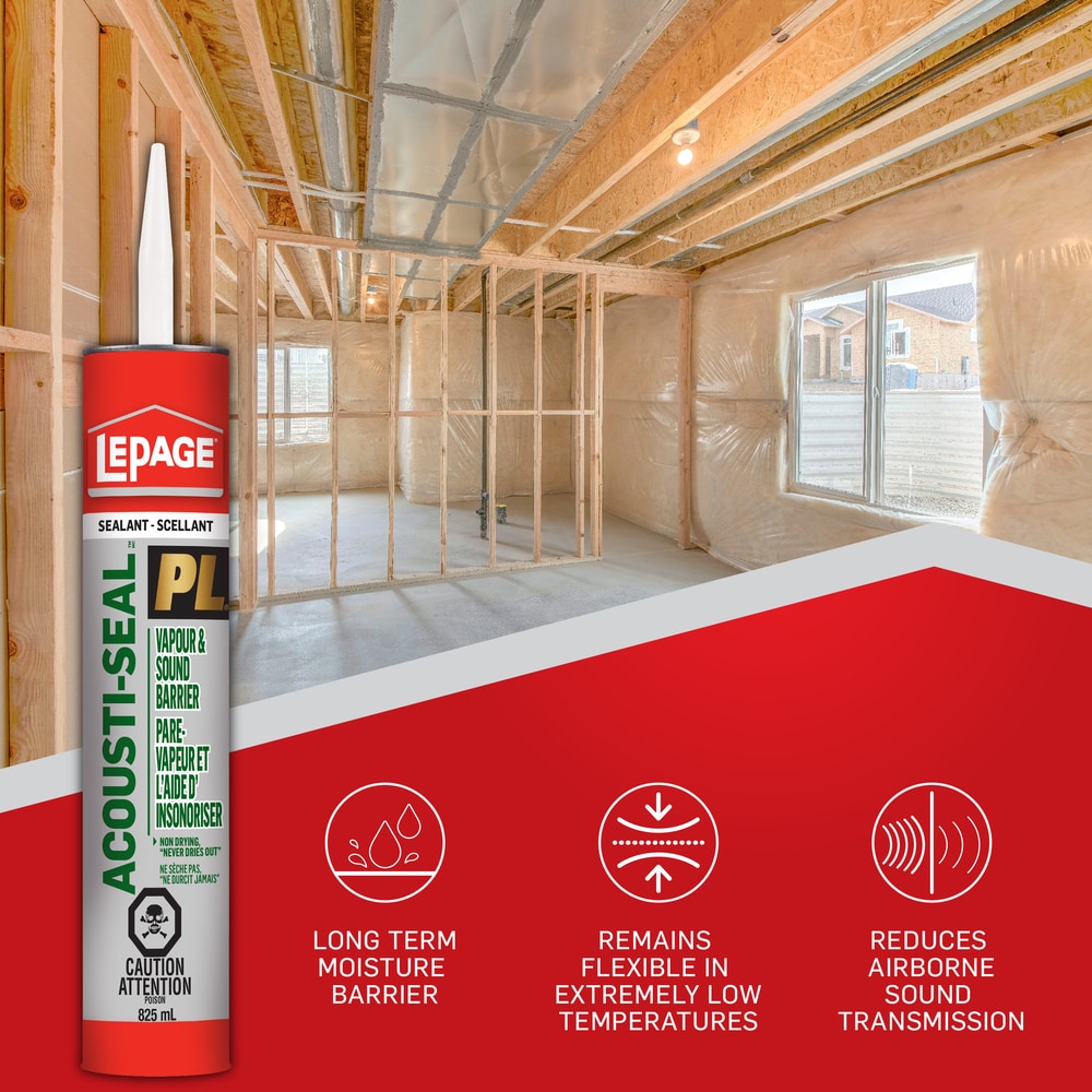 PL Acousti-Seal Sound Absorbing Vapor Barrier Adhesive, Black, Flexible 825mL