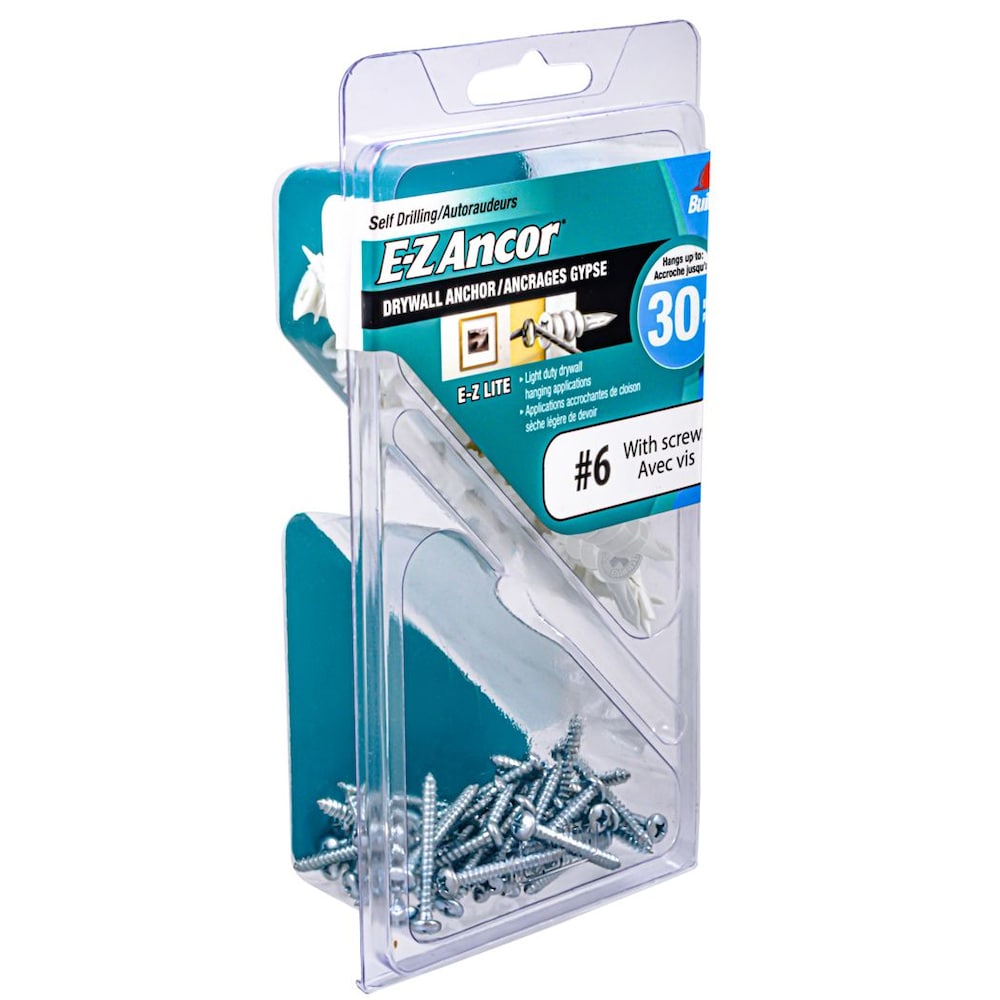 Mini Twist N Lock #6 Self-Drilling Nylon Drywall Anchor with Screws, Light Duty, 50pcs