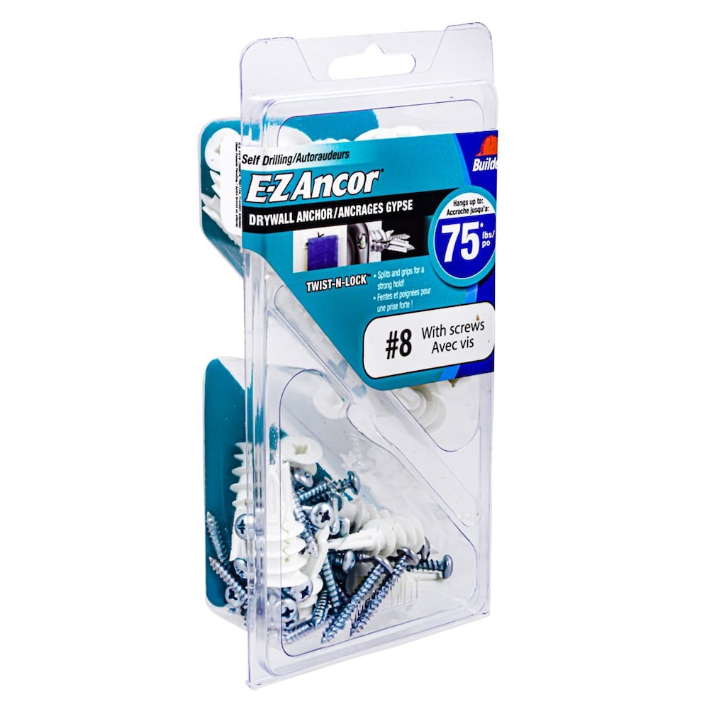 Twist N Lock #8 Self-Drilling Nylon Drywall Anchors with Screws, Heavy Duty, 50pcs