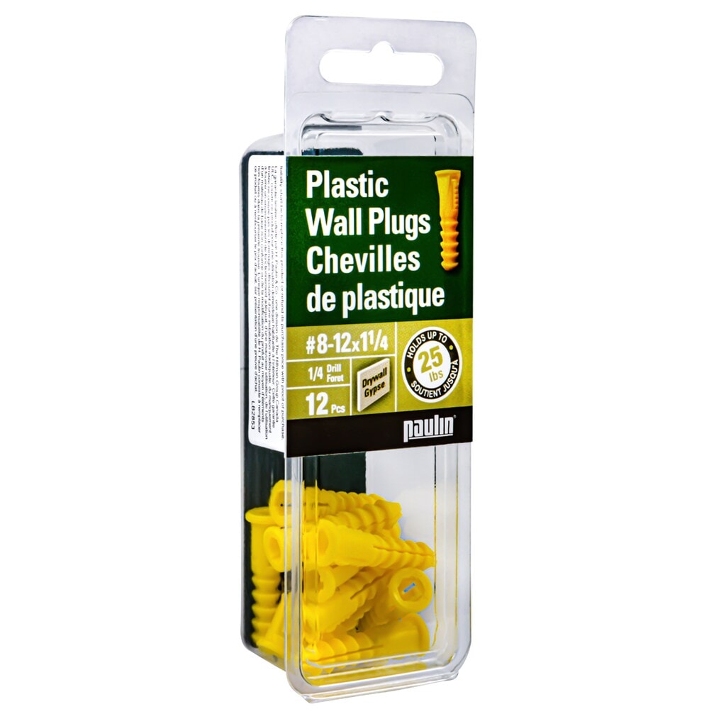 8-12x1-1/4-inch Yellow Plastic Anchors - 12pc