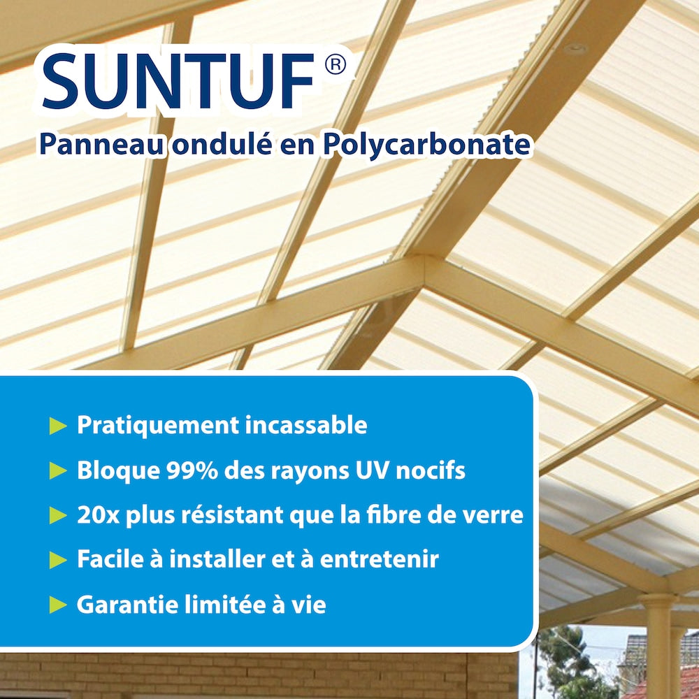 Panneau de toiture en polycarbonate ondulé transparent de 26 po x 8 pi