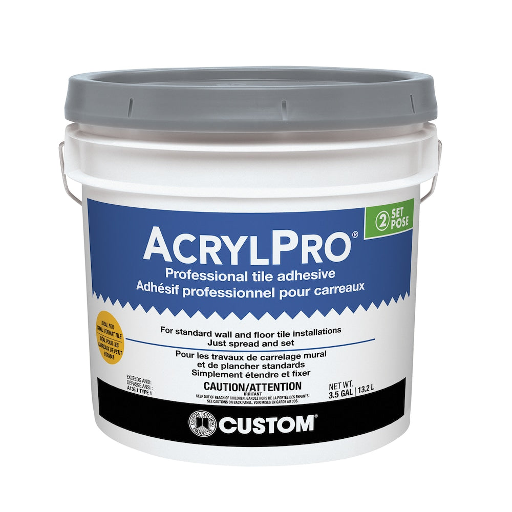 Adhésif pour carreaux de céramique de qualité professionnelle AcrylPro, 13,2 L, pour installations de carreaux intérieurs de plus petit format