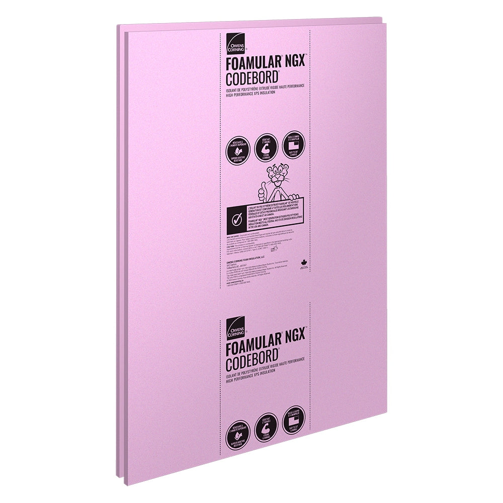 FOAMULAR NGX CodeBord XPS Rigid Foam Insulation Board; 1-inch x 48-inch x 96-inch R-5 SL Edge