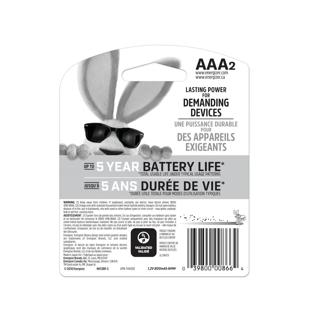 Piles AAA rechargeables Energizer Power Plus (lot de 2), piles AAA 800 mAh
