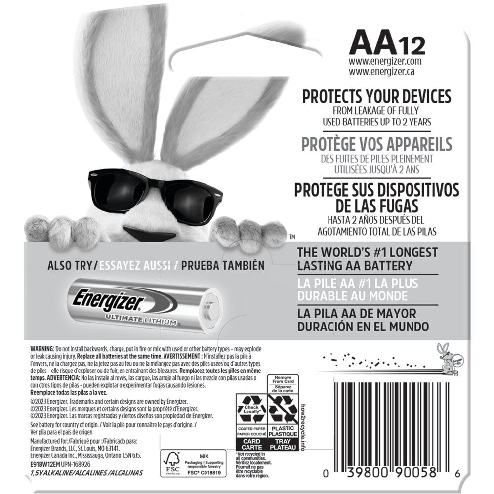 Piles Energizer MAX AA (paquet de 12), piles alcalines doubles A