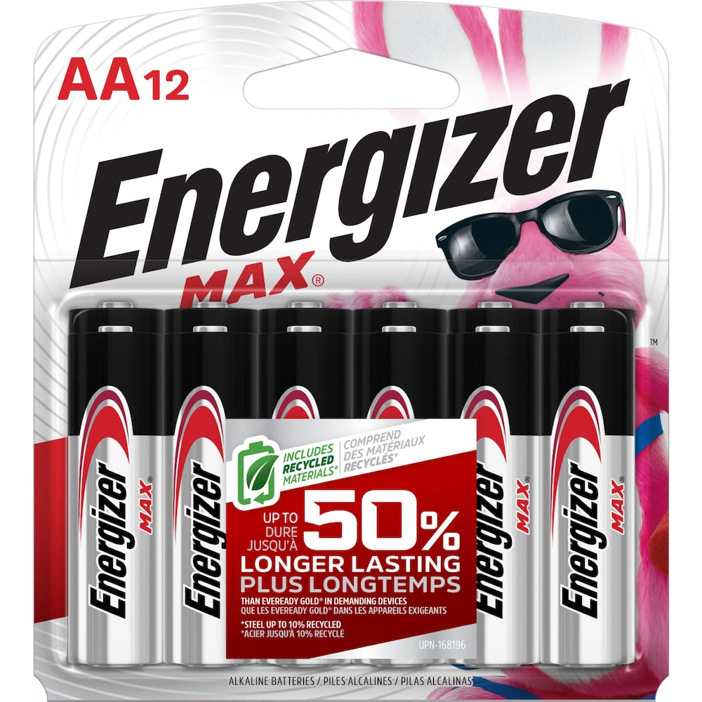 Piles Energizer MAX AA (paquet de 12), piles alcalines doubles A