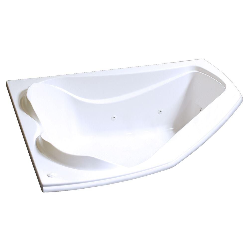 Baignoire balnéo d'angle en acrylique Velvet de 5 pieds en blanc