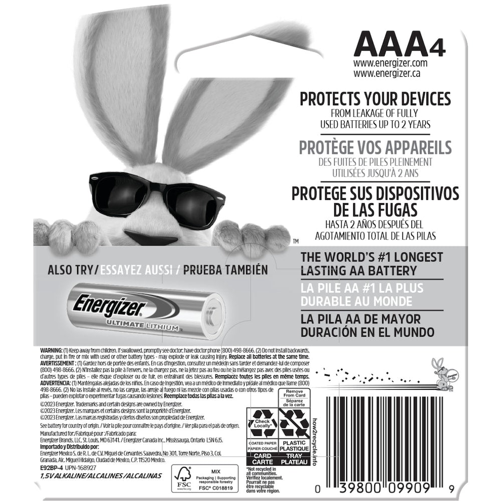 Piles AAA Energizer MAX (paquet de 4), piles alcalines Triple A