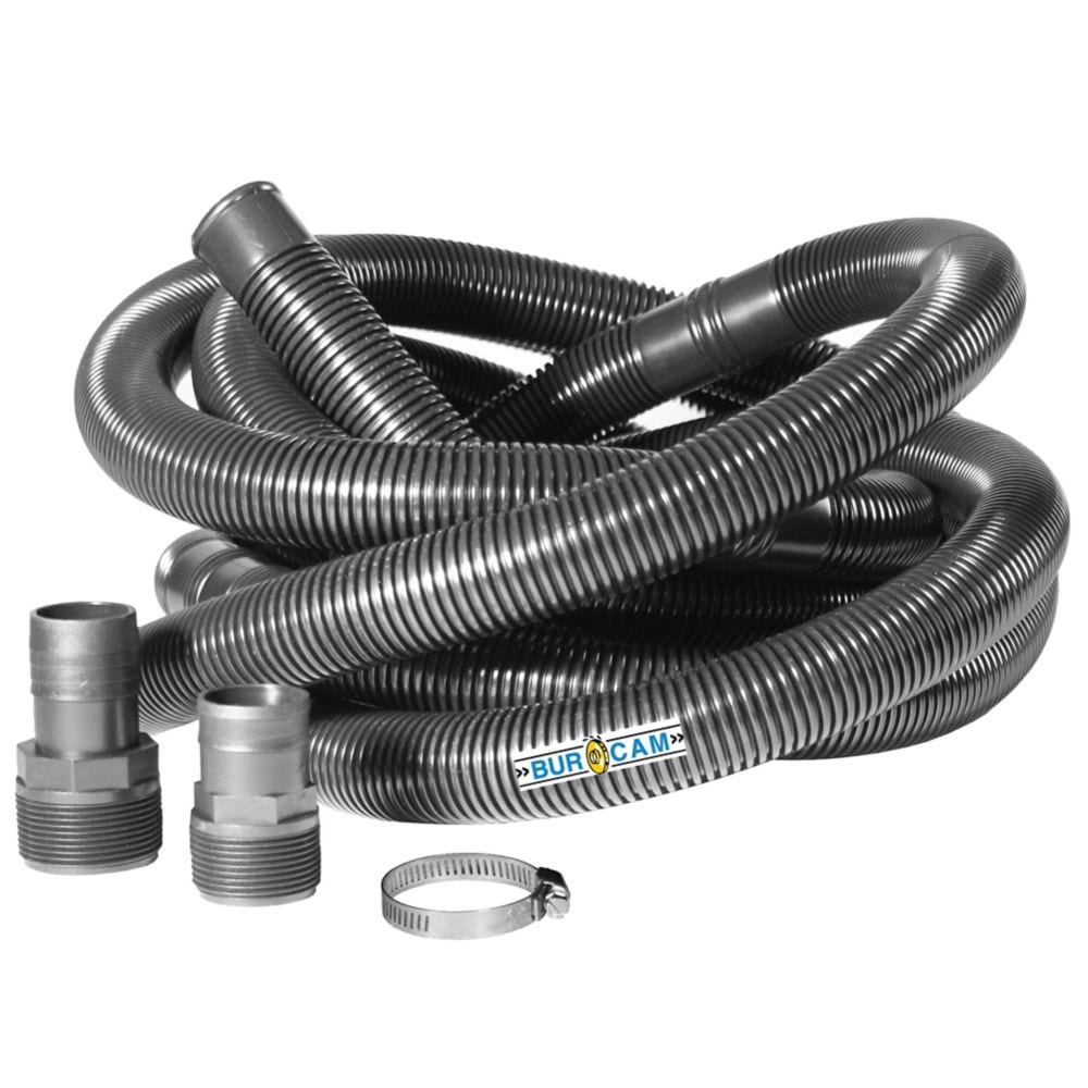 1 1/4 inch drain hose with adaptors for 1 1/4 and 1 1/2 inches pump discharge