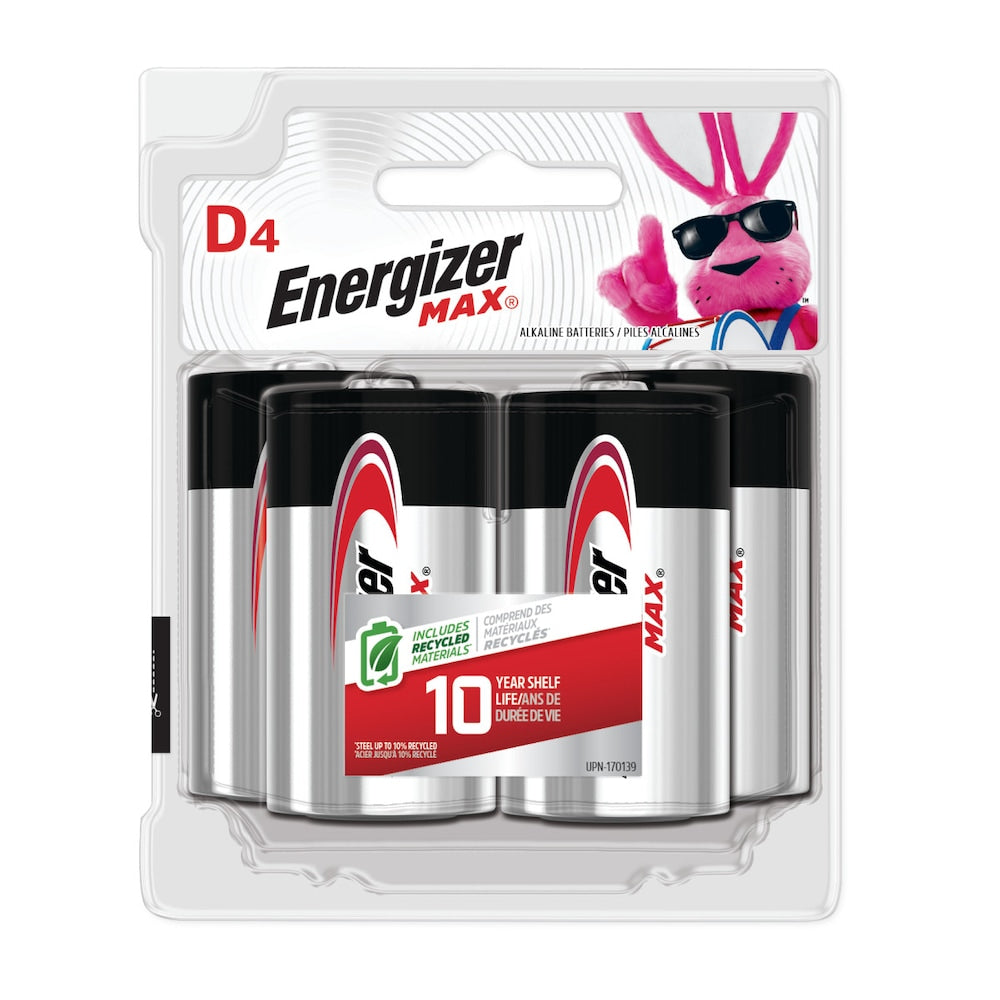 Piles Energizer MAX D (lot de 4), piles alcalines D