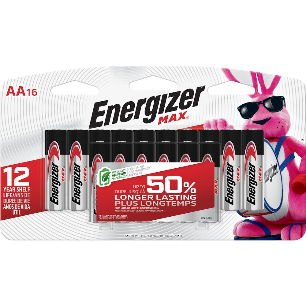 Piles Energizer MAX AA (paquet de 16), piles alcalines doubles A
