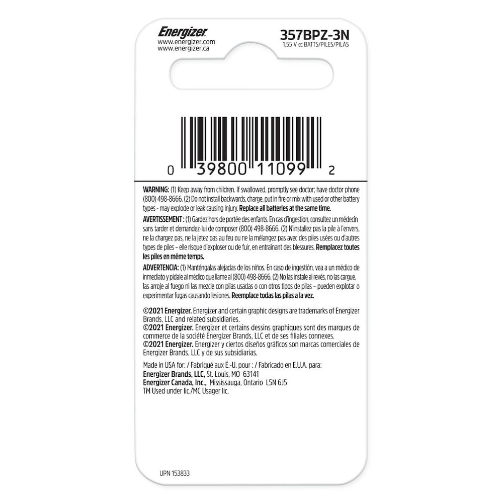 357/303 Silver Oxide Button Battery, 3 Pack