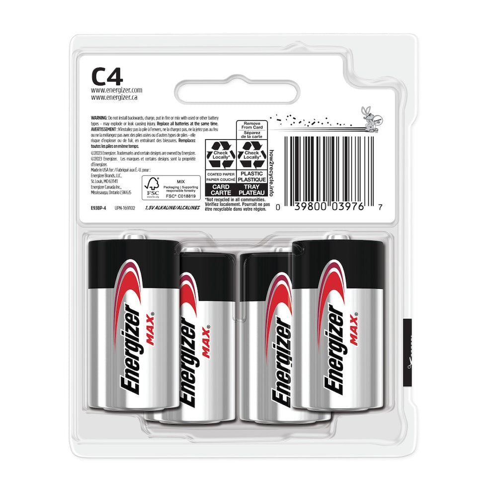 Piles Energizer MAX C (lot de 4), piles alcalines C