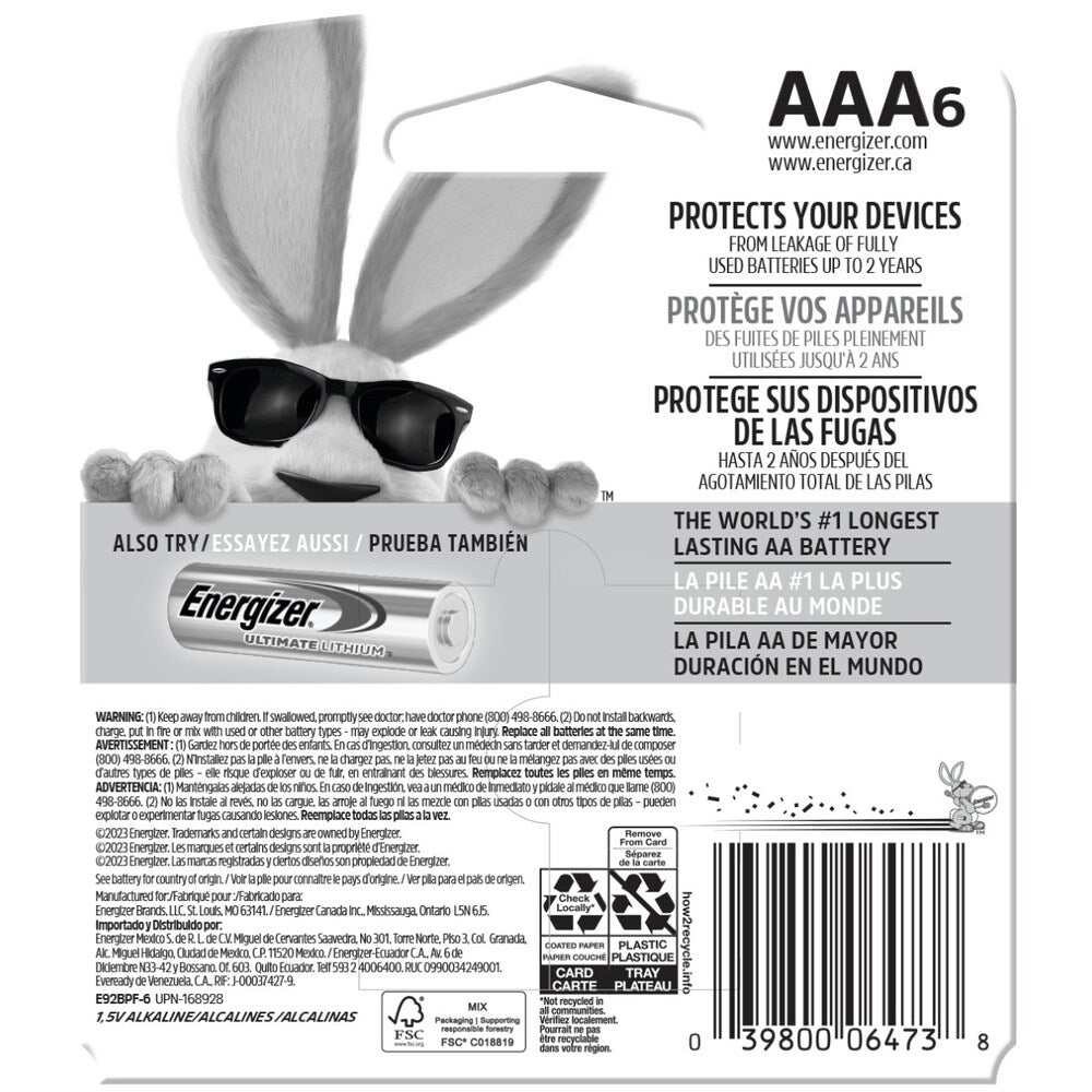 Piles AAA Energizer MAX (paquet de 6), piles alcalines triple A