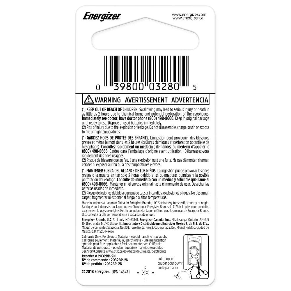 Pile bouton au lithium 2032, lot de 2