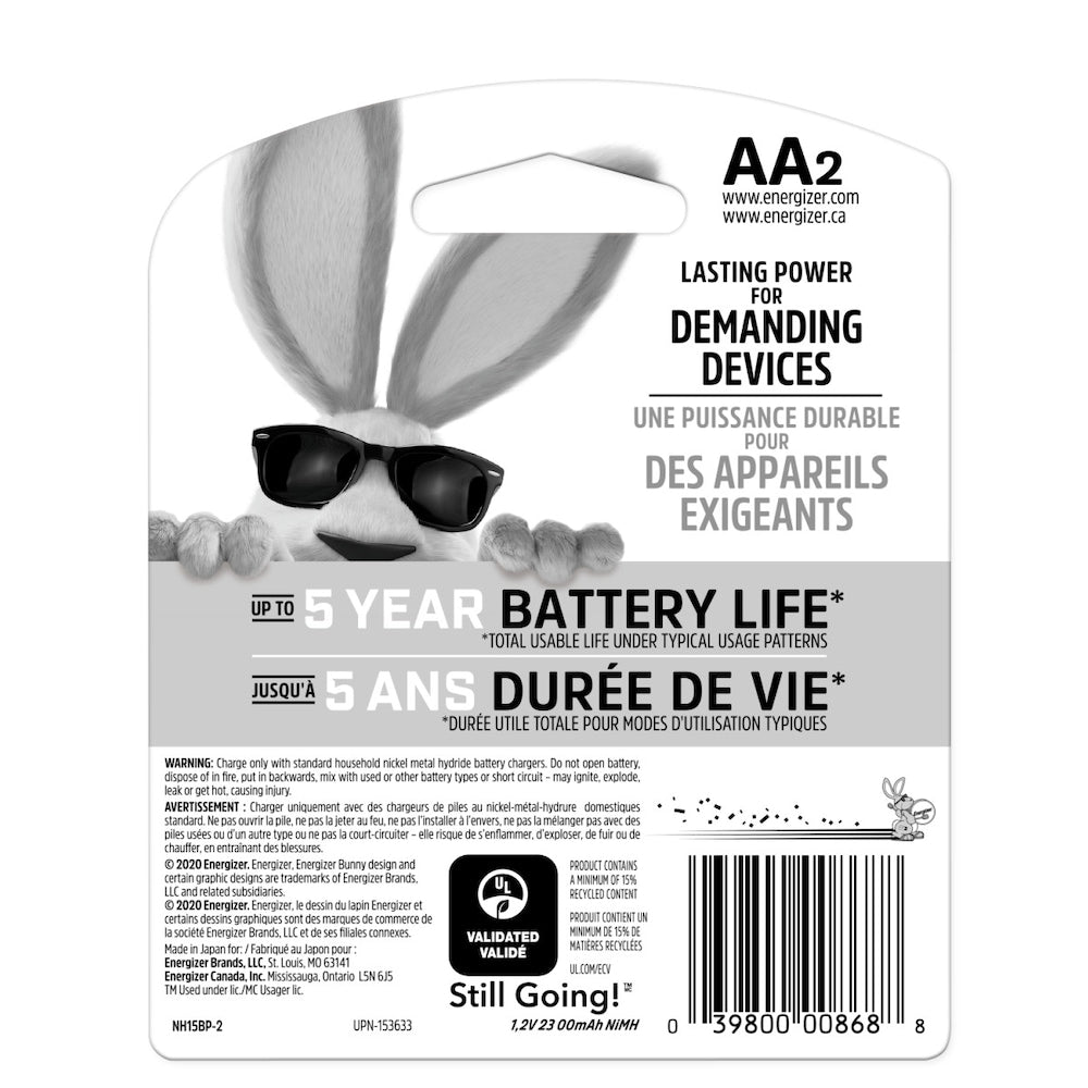 Piles AA rechargeables Energizer Power Plus (paquet de 2), piles doubles A