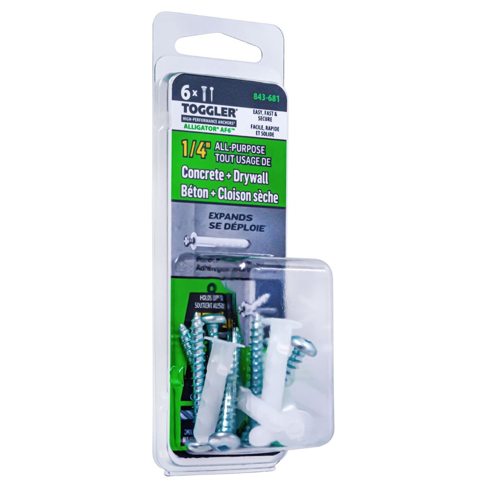 Toggler Alligator AF5 1/4-inch All Purpose Concrete & Drywall Anchors-6pcs