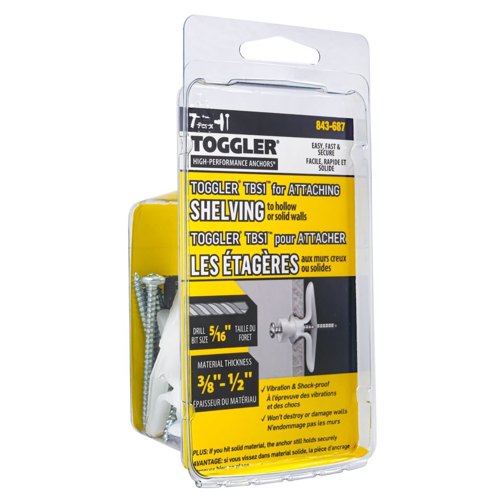 Toggler TBS1 3/8-1/2-inch Shelving to Hollow or Solid Wall Anchors-7pcs