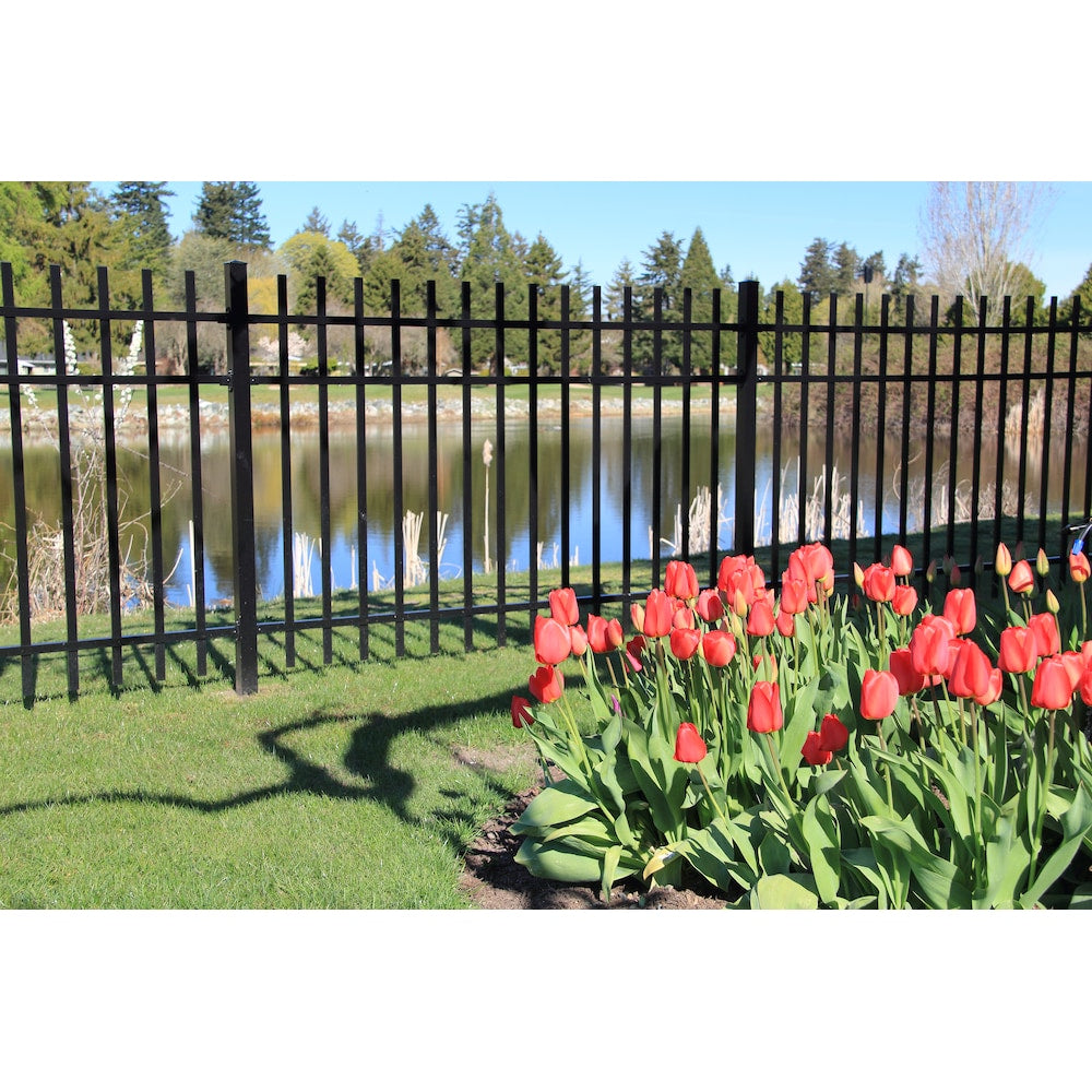 AquatinePLUS 4 ft. H Aluminum Metal Soft Surface Fence Post in Black for Pool Fencing