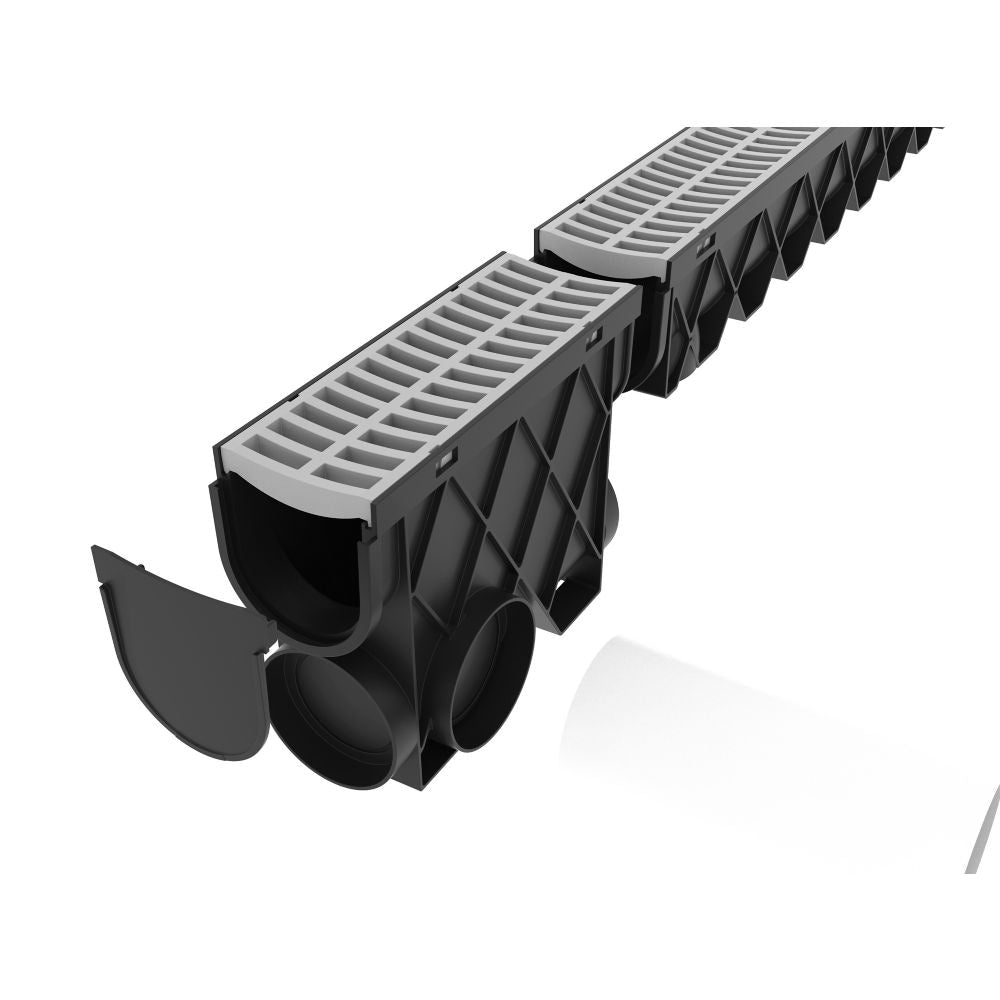 Bassin collecteur mince en ligne de la série Storm Drain Channel de 13,5 po avec grille gris Portland