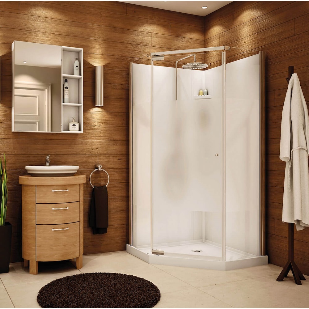 Lobelia Center Silk 36L x 36L x 72H pouces Kit de douche d'angle néo-angle en polystyrène avec base, murs et porte pivotante chromée