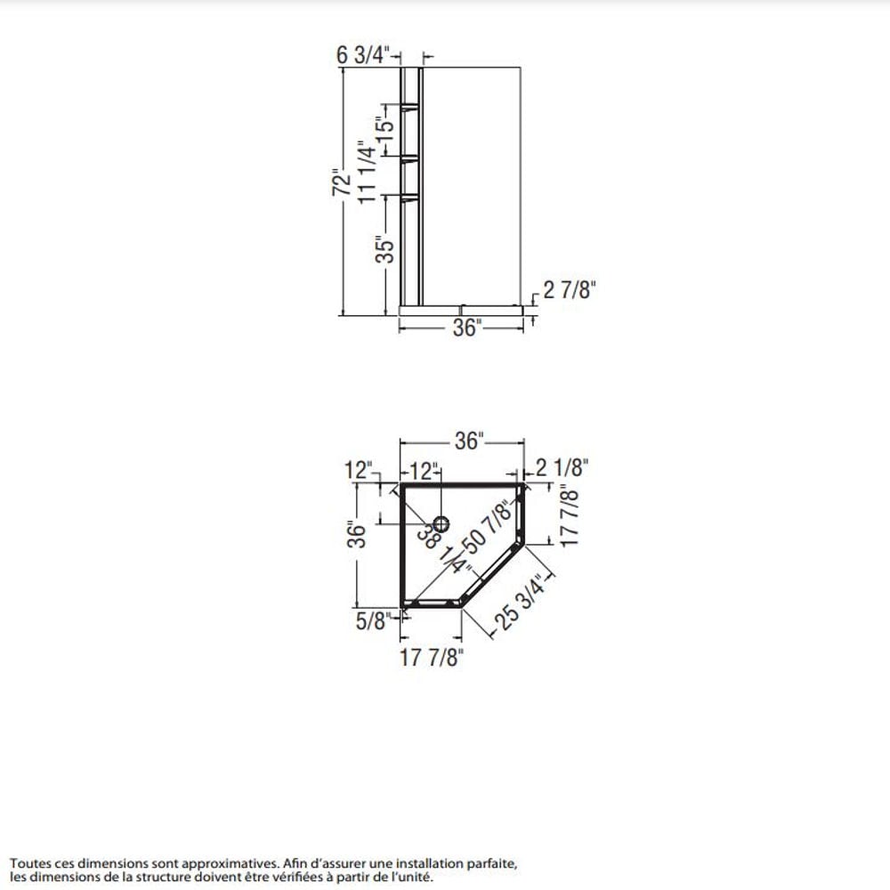 Lobelia Centre Silk 36 in. L x 36 in. W x 72 in. H Polystyrene Neo-Angle Corner Shower Kit Enclosure with Corner Drain Base, Wall Surround, Built-In Shelves & Chrome Pivot Door