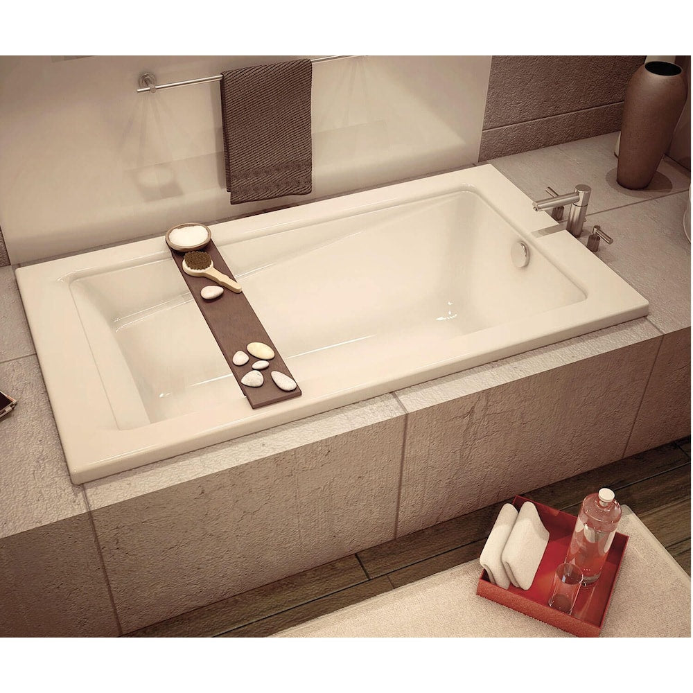 Baignoire rectangulaire en acrylique New Town IFS 60L x 32W x 20H, drain d'extrémité, en blanc avec bain à remous 10 microjets