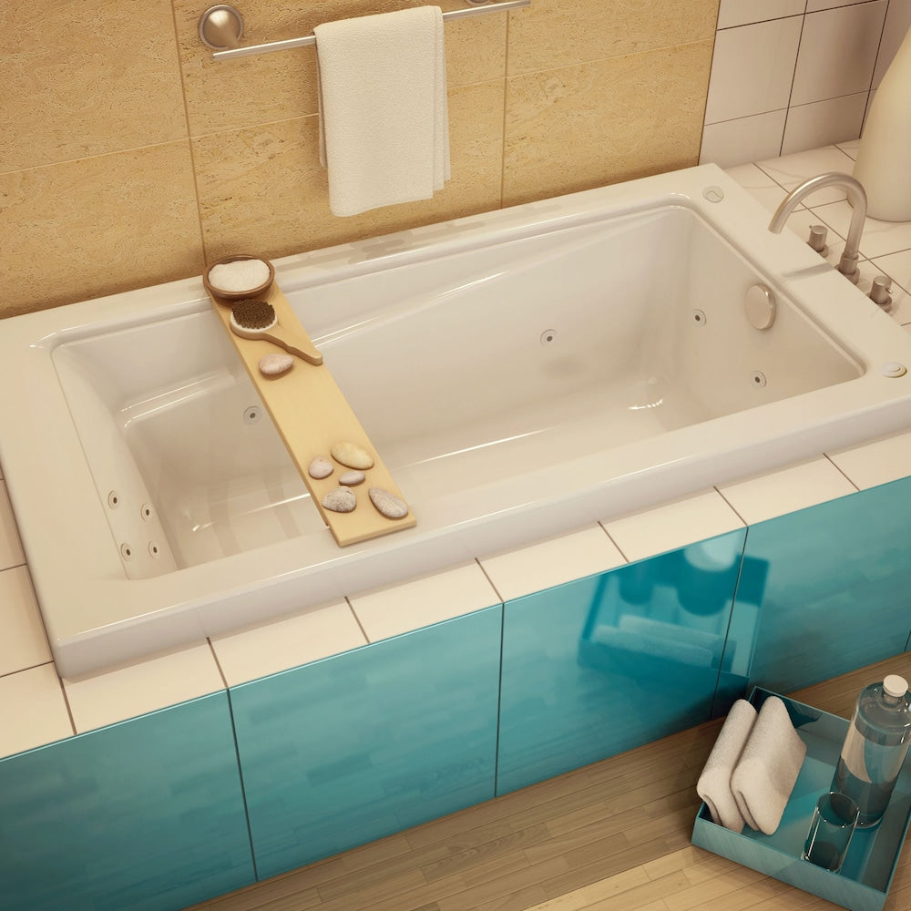 Baignoire rectangulaire en acrylique New Town IFS 60L x 32W x 20H, drain d'extrémité, en blanc avec bain à remous 10 microjets