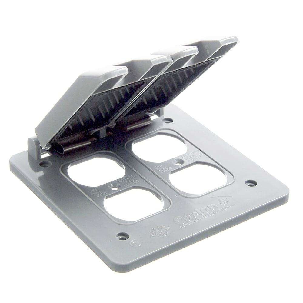 Weatherproof two gang cover for two duplex receptacles