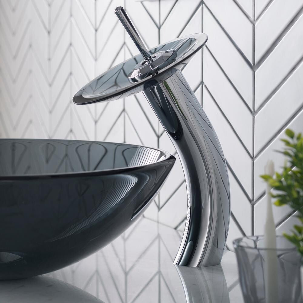 Single Hole 1-Handle Waterfall-Flow Bathroom Faucet in Chrome with Lever Handle