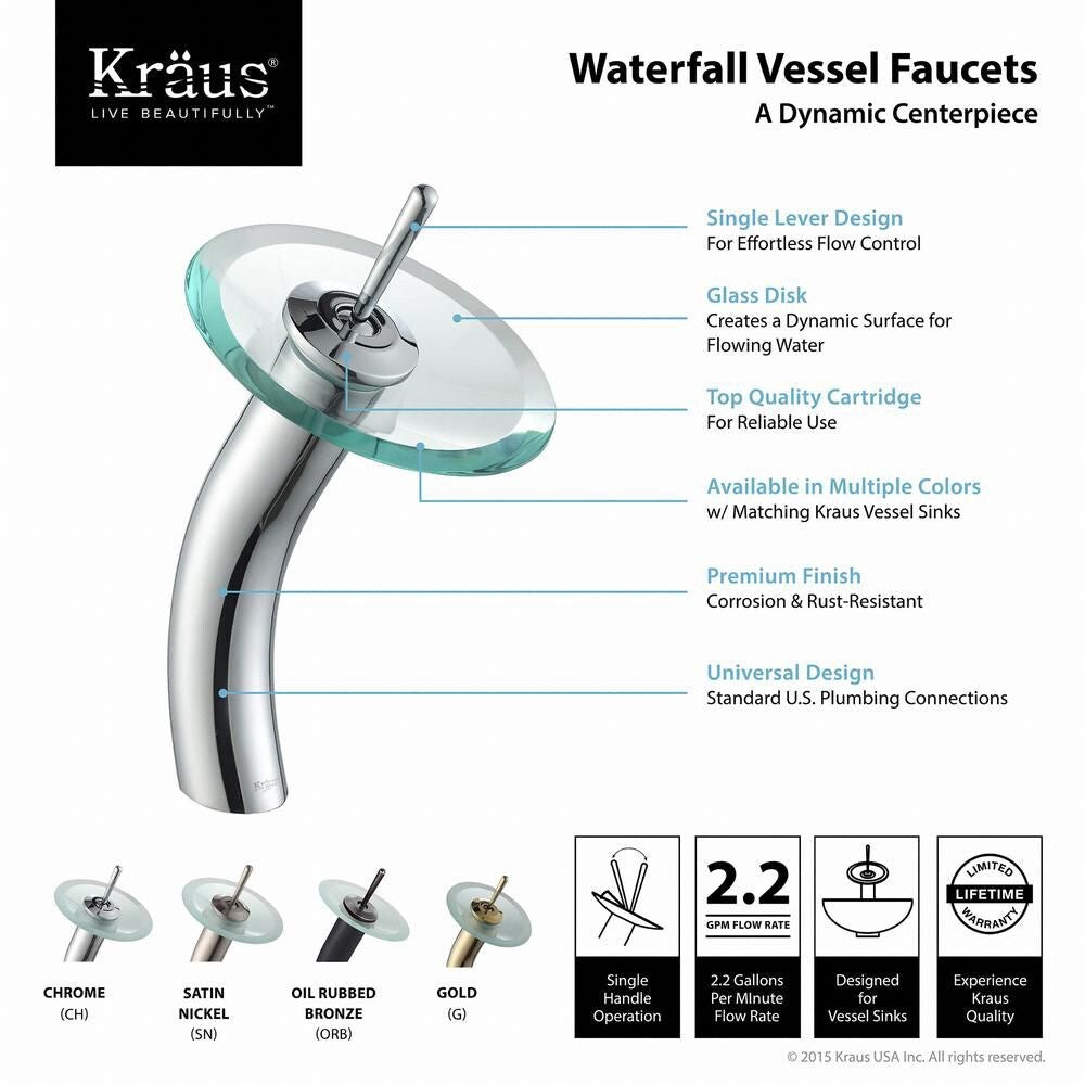 Single Hole 1-Handle Waterfall-Flow Bathroom Faucet in Chrome with Lever Handle